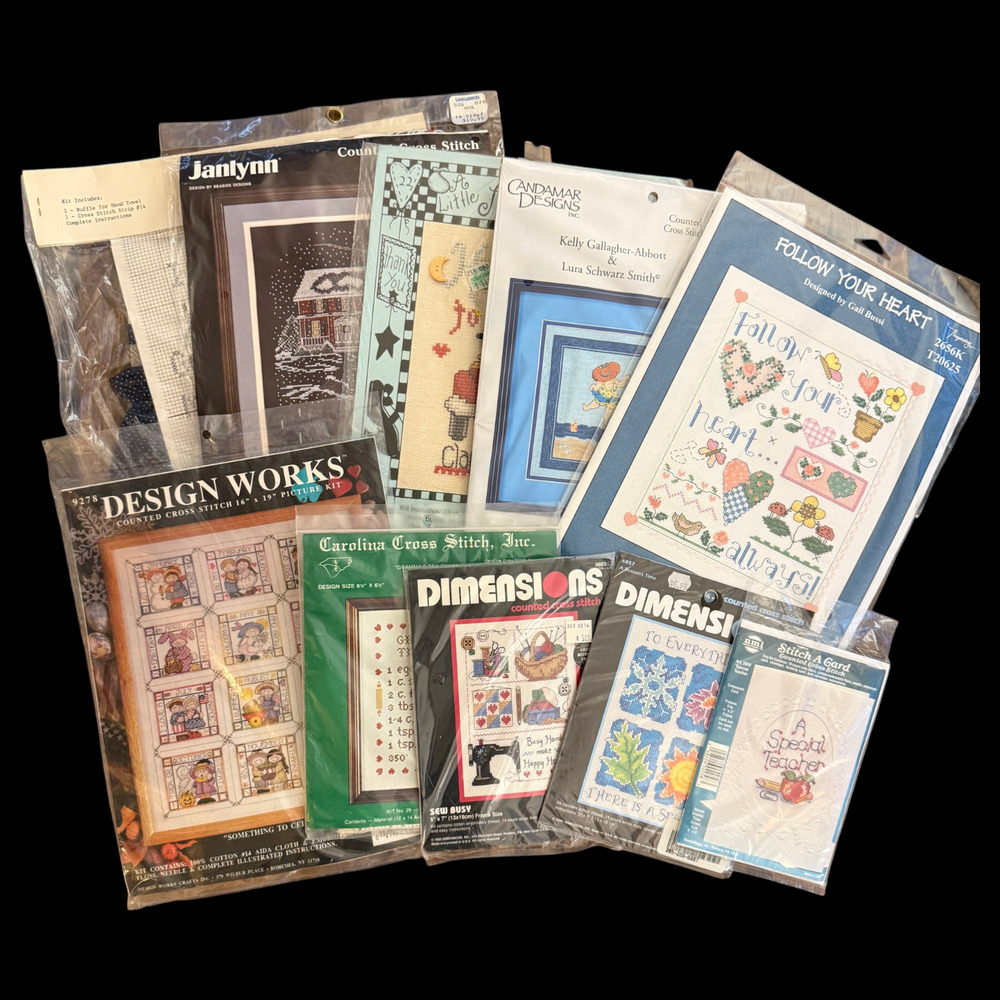 Lot of 9 Cross Stitch Kits Dimensions Janlynn Candamar Season Heart Sew Busy NOS